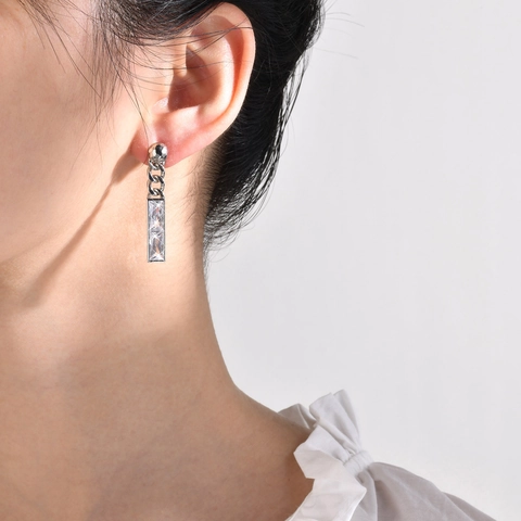 Fashion Copper Zirconia Long Drop Earrings Geometric Chain Silver Color Dangle Earring For Women Jewelry Accessories