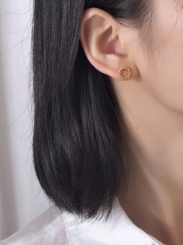 Pendientes de Botón Redondos Torcidos de Acero Inoxidable Para Mujer Chapado en Oro Geométrico Textura Cuerda Joyería Retro