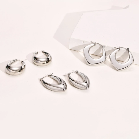 Orecchini a Cerchio Geometrici Minimalisti in Acciaio Inossidabile per Donna Goccia d'Acqua a Forma di D Orecchini Argento Gioielli