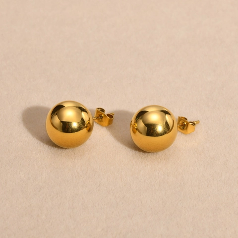 Pendientes de Botón de Esfera Redonda Minimalista de Acero Inoxidable para Mujer Joyería de Moda Geométrica Chapada en Oro