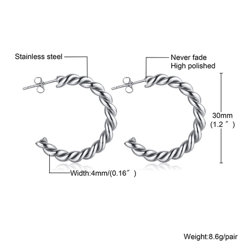 Pendientes de Aro Minimalistas de Acero Inoxidable con Cuerda Retorcida para Mujer Pendientes Geométricos en C Moda Joyería