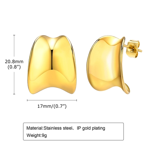 Orecchini a Cerchio Minimalisti a Forma di C in Acciaio Inossidabile Irregolare per Donna Orecchini a Bottone Fluidi Organici Placcati Oro