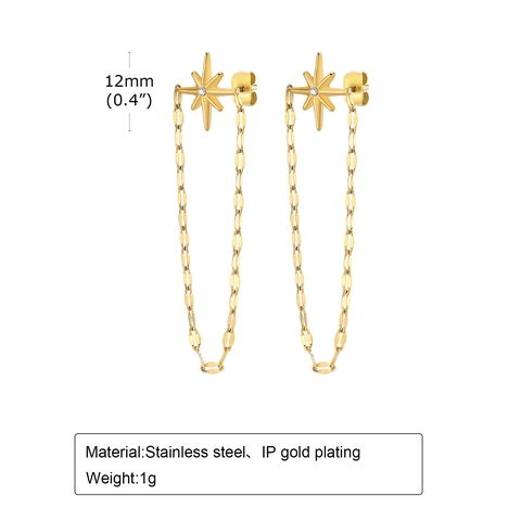 Stainless Steel Star Tassel Chain Earrings For Women Gold Plated Star Rhinestone Dangle Earrings Fashion Jewelry Gift