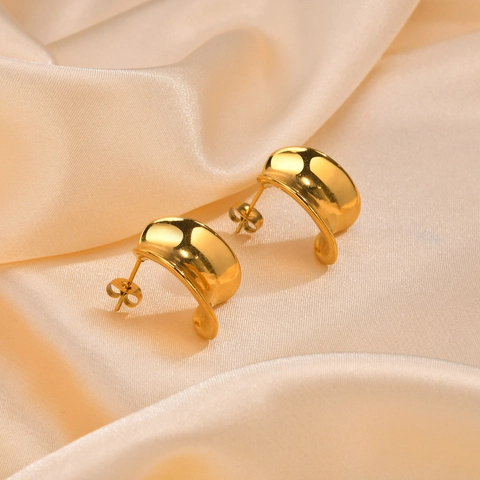 Orecchini a Cerchio Minimalisti a Forma di C in Acciaio Inossidabile Irregolare per Donna Orecchini a Bottone Fluidi Organici Placcati Oro