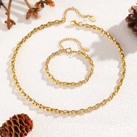 Minimalista Acciaio Inossidabile Maglia Marina Catena Gioielli per Donna Oro Bracciale Chicchi di Caffè Collana Regolabile