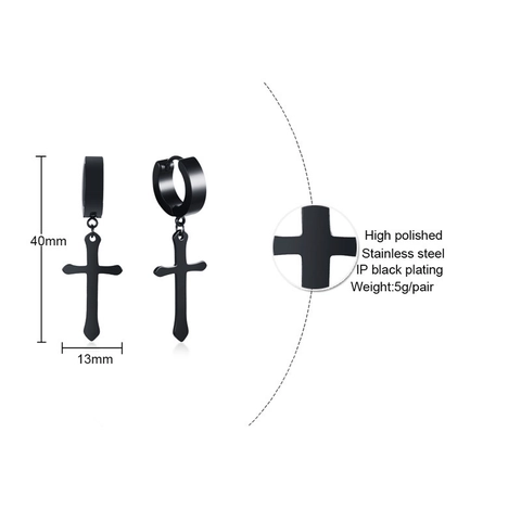 Pendientes de Aro con Colgante de Cruz de Acero Inoxidable Minimalistas Unisex Punk Pendientes Colgantes Oro Negro Plata Joyería