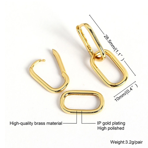 Orecchini Pendenti Minimalisti in Rame Geometrici a Forma di U Doppio Anello per Donna Placcati in Oro Lucidatura a Specchio Gioielli
