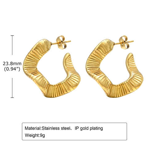 Orecchini a Cerchio a C Intrecciati in Acciaio Inossidabile per Donna Placcati Oro Texture a Onda Irregolare Gioielli Unici