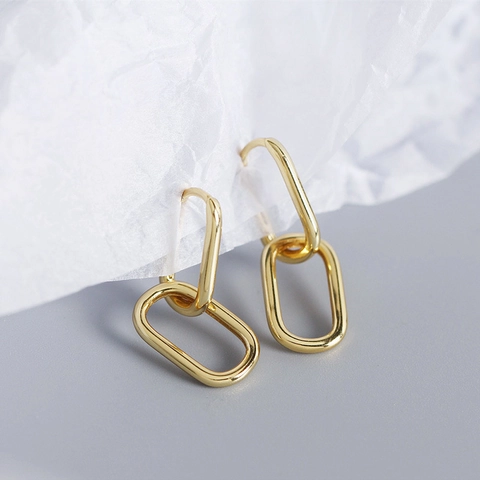 Orecchini Pendenti Minimalisti in Rame Geometrici a Forma di U Doppio Anello per Donna Placcati in Oro Lucidatura a Specchio Gioielli