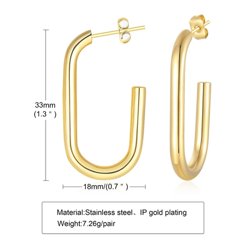 Minimalist Stainless Steel U-Shaped Geometric Hoop Earrings For Women Gold Plated Rectangle Stud Earrings Fashion Jewelry Gift