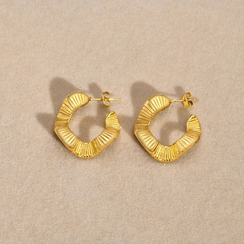 Orecchini a Cerchio a C Intrecciati in Acciaio Inossidabile per Donna Placcati Oro Texture a Onda Irregolare Gioielli Unici