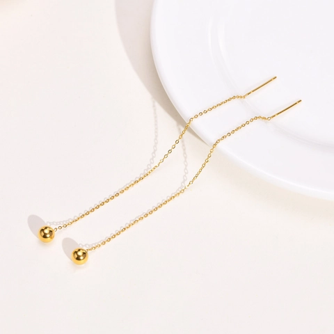 Minimaliste Boucles d'oreilles Fil Traversant Longue Chaîne en Acier Inoxydable Plaque Or Perle Tassel Pendantes Bijoux Femme