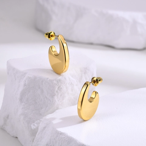 Pendientes de Aro en Forma de U de Acero Inoxidable Minimalista para Mujer Joyas de Metal Pulido Geométrico Chapado en Oro