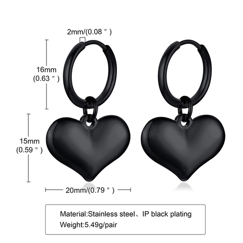 Pendientes de Aro con Colgante de Corazón de Acero de Titanio para Mujer Minimalista Pulido Oro Negro Plata Joyería