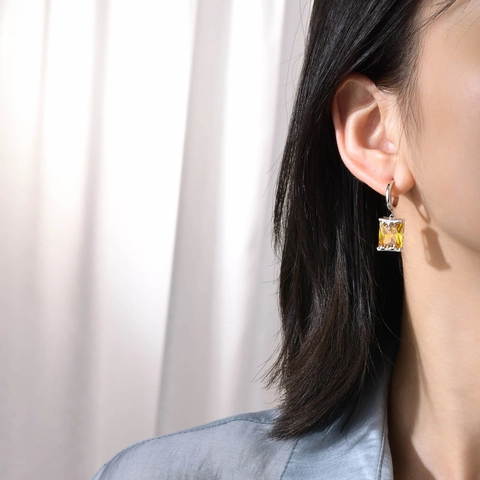 Fashion Copper AAA Cubic Zirconia Drop Earrings Rectangular Yellow Stone Simple Geometric Silver Tone Earrings For Women Jewelry