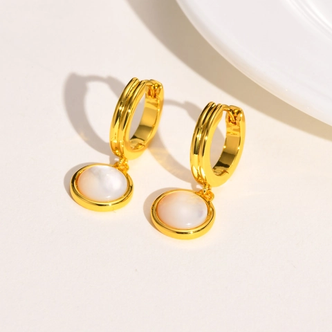 Minimalist Copper Shell Inlay Hoop Earrings For Women Gold Plated Geometric Circular Drop Earrings Fashion Jewelry Gift