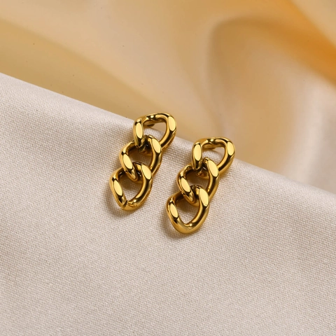 Orecchini a Maglia in Acciaio Inossidabile per Donna Moda Placcati Oro Geometrici Tripli Ovali Intrecciati Orecchini a Bottone Gioielli Minimalisti