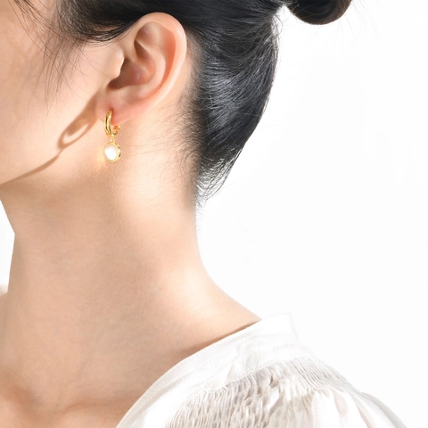 Minimalist Copper Shell Inlay Hoop Earrings For Women Gold Plated Geometric Circular Drop Earrings Fashion Jewelry Gift