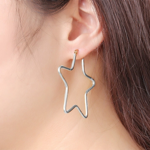 Pendientes de Aro Grandes de Estrella para Mujer Acero Inoxidable Pulido Pentagrama Geométrico Pendientes Joyería Regalo