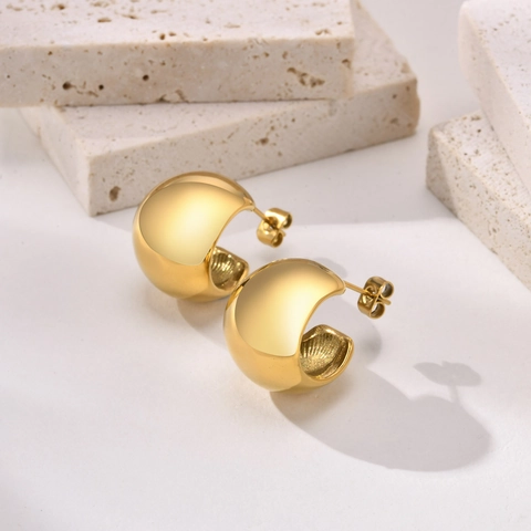 Orecchini a Cerchio a C in Acciaio Inossidabile Chunky Placcati in Oro IP Minimalisti Donna Gioielli di Moda