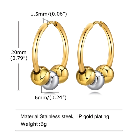 Boucles d'Oreilles Créoles en Acier Inoxydable pour Femmes Perles Mélangées Or Argent Créoles Rondes Minimalistes Bijoux Mode