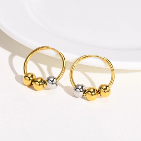 Boucles d'Oreilles Créoles en Acier Inoxydable pour Femmes Perles Mélangées Or Argent Créoles Rondes Minimalistes Bijoux Mode