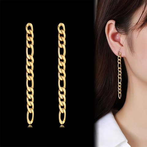 Orecchini a Goccia in Acciaio Inossidabile con Catena Figaro per Donna Placcati Oro Geometrici Lunghi Gioielli di Moda