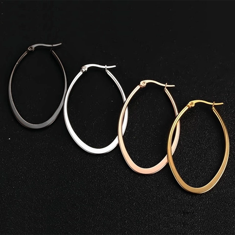 Pendientes de Aro Ovalados de Acero de Titanio para Mujer Personalizados Minimalistas Pulidos Galvanizados Oro Plata Joyería
