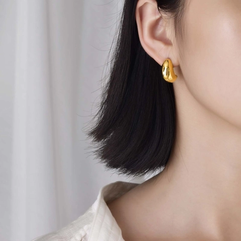 Pendientes Minimalistas de Acero Inoxidable Gota de Agua Pulidos Media Luna Dorado Plateado Joyería Única para Mujer