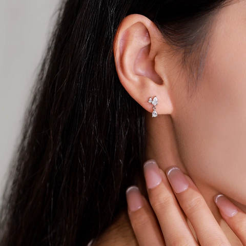 925 Sterling Silver Pear Shaped Zirconia Stud Earrings Elegant Water Drop Inlaid Dangle Jewelry For Women Wedding Party Gift