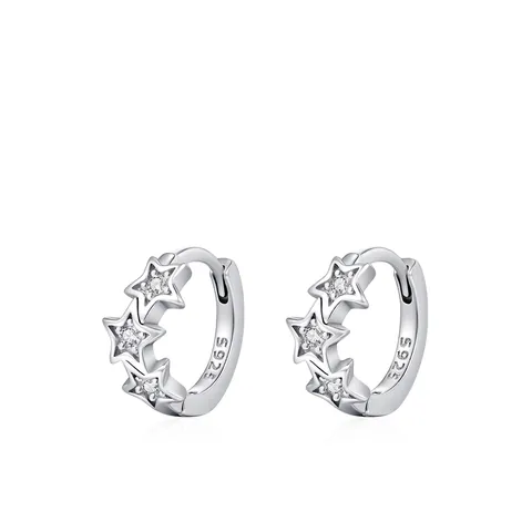Orecchini a Cerchio in Argento Sterling 925 a Stella per Donna Minimalista Intarsio in Zirconia Piccola Stella a Cinque Punte Gioielli