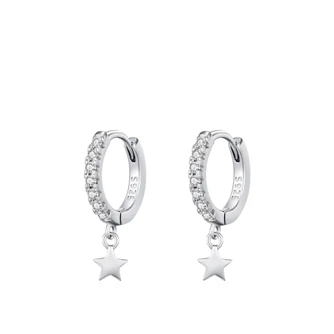 925 Sterling Silver Dainty Star Drop Hoop Earrings For Women Exquisite Zirconia Inlaid Ins Style Fashion Jewelry Accessory