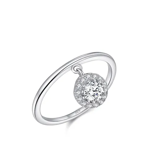 Anello in Argento Sterling 925 Con Ciondolo Tondo Mobile Zirconia Micro Intarsiata Minimalista Elegante Anello per Donna Gioielli Regalo
