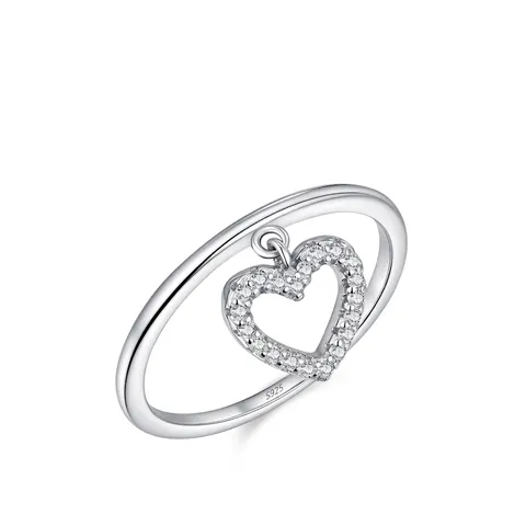 Anello in Argento Sterling 925 Con Ciondolo a Cuore Mobile Micro Intarsio in Zirconia Gioielli Eleganti Minimalisti Regalo da Donna Anello d'Argento