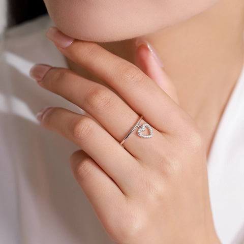 Anello in Argento Sterling 925 Con Ciondolo a Cuore Mobile Micro Intarsio in Zirconia Gioielli Eleganti Minimalisti Regalo da Donna Anello d'Argento