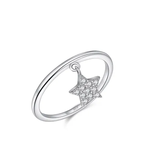 S925 Sterlingsilber Stern Anhänger Ring Zierlich Funkelnd Zirkonia Beweglicher Charme Minimalistischer Fingerring Für Damen Schmuck
