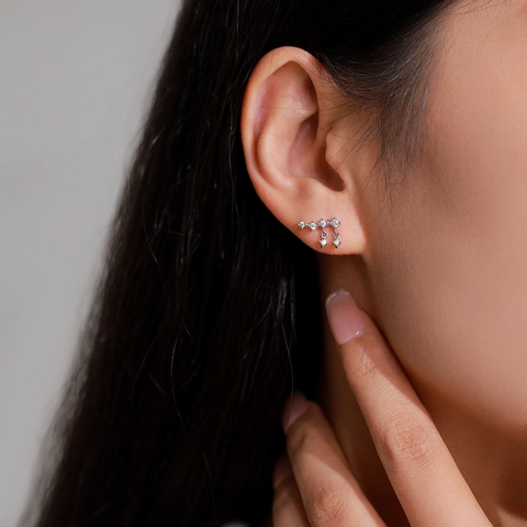 Orecchini a Bottone con Nappa a Stella in Argento Sterling 925 Con Zirconia Luccicante Gioielli alla Moda per Donna Regalo