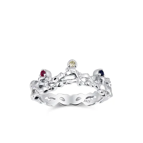 925 Sterling Silver Crown Ring For Women Colorful Zirconia Inlaid Elegant Niche Design Dainty Fashion Jewelry Ring Gift