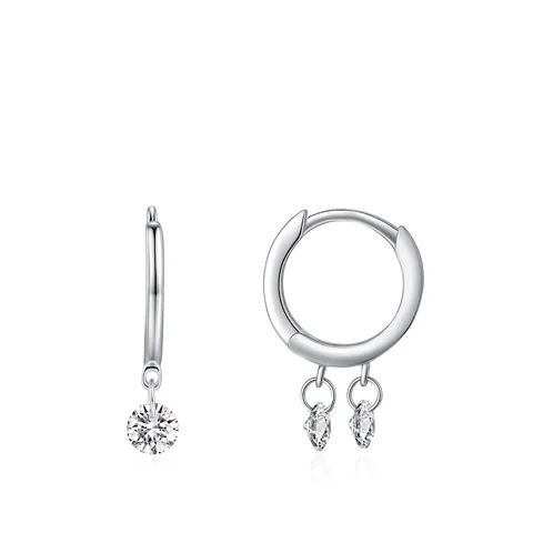 Elegant 925 Sterling Silver Round Zirconia Drop Hoop Earrings Minimalist Fashion Jewelry For Women OL Style Silver Jewelry
