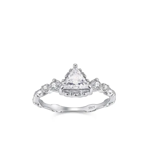 Anillo de Plata de Ley 925 Vintage con Circonita Triangular para Mujer Lujo Ligero Geométrico con Circonia Incrustada Joyería Fina