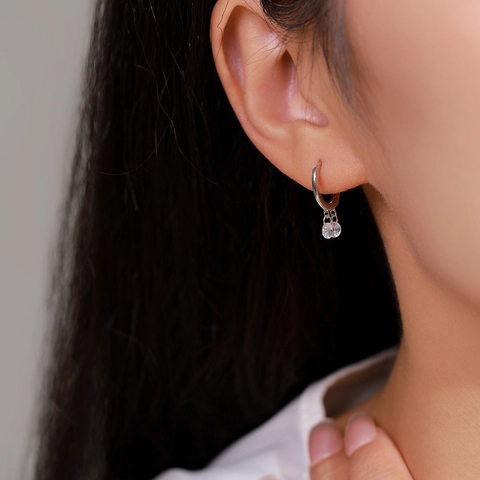 Elegant 925 Sterling Silver Round Zirconia Drop Hoop Earrings Minimalist Fashion Jewelry For Women OL Style Silver Jewelry
