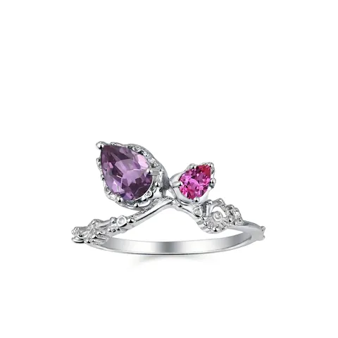 Vintage 925 Sterlingsilber Simulierter Amethyst Zirkonia Ring Natürlicher Rebenast Design Schmuck Für Damen Geschenk