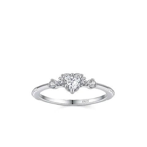 Elegant 925 Sterling Silver Heart Zirconia Ring For Women Minimalist Dainty Ins Style Romantic Wedding Promise Jewelry Gift