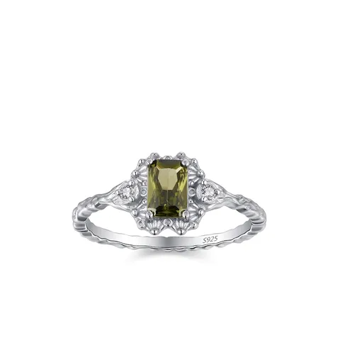925 Sterlingsilber Olivgrün Rechteck Zirkonia Ring Für Damen Retro Geometrische Gedrehtes Band Edelstein Fingerring Schmuck