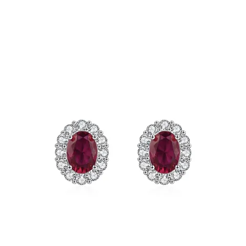 Boucles d'Oreilles Clous en Argent Sterling 925 Luxe Zirconia Rouge pour Femmes Ovale Halo Vintage Bijoux de Mode