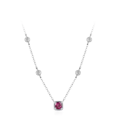 Collar con Colgante de Plata de Ley 925 Circonia Roja para Mujer Cadena de Clavícula Geométrica Elegante con Piedra Brillante Joyería de Lujo Ligera Regalo