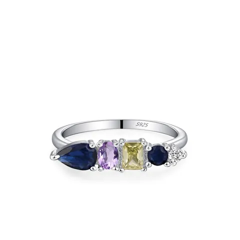 Anello in Argento Sterling 925 Geometrico Con Zirconia Multicolore da Donna Vintage Lussuoso Anello da Dito Gioielli
