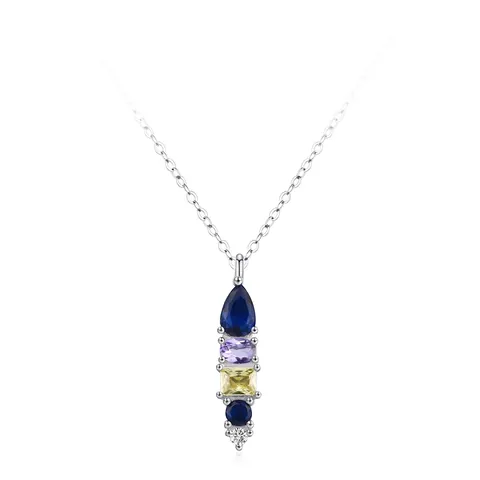 Collana con Pendente Geometrico in Argento Sterling 925 Zirconia Multicolore Gioielli Bohemien Catena a O Regolabile per Donna