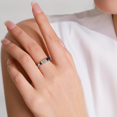 Anello in Argento Sterling 925 Geometrico Con Zirconia Multicolore da Donna Vintage Lussuoso Anello da Dito Gioielli