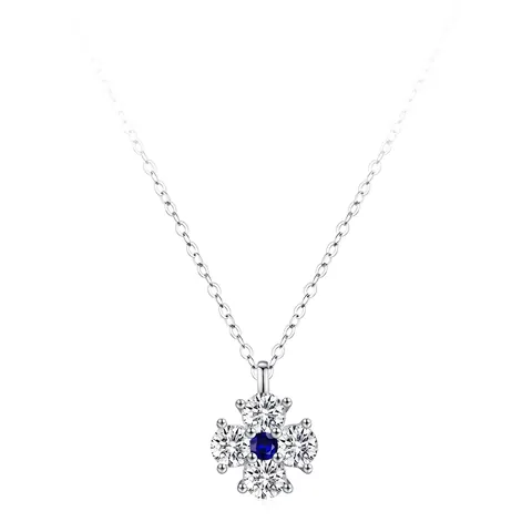 Collana con Pendente Girasole in Argento Sterling 925 per Donna con Zirconia Intarsiata Pietra Blu Quadrifoglio Gioielli